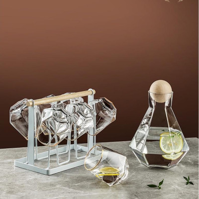 BÌNH CỐC THỦY TINH DECOR NÚM GỖ | BỘ BÌNH CỐC THỦY TINH LỤC GIÁC PHONG CÁCH SCANDINAVIA NÚM GỖ