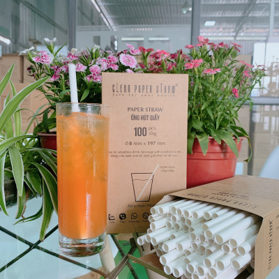 Thùng 24 hộp ống hút giấy 8mm x 197mm ( 100 ống/ hộp) màu trắng