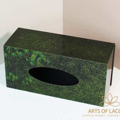 Hộp Đựng Khăn Giấy Xanh Đậm Hoạ Tiết Tre