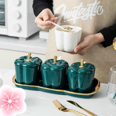 Bộ 3 hũ đựng gia vị bằng sứ cao cấp hình quả ớt chuông màu trắng