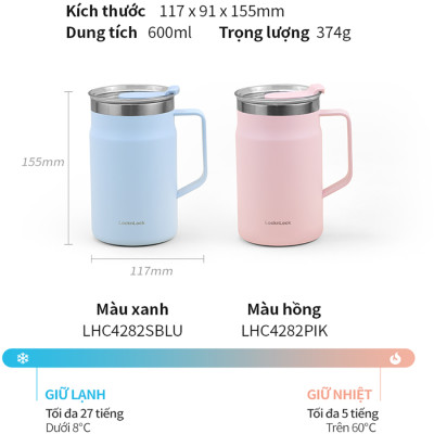 Ly giữ nhiệt LocknLock Metro Table Mug 600ml LHC4282, Hàng chính hãng, nắp xoay, quai cầm tiện lợi - JoyMall