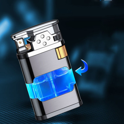 Vỏ Hột Quẹt Bật Lửa Khè Gas AB905 Khò 1 Tia Mạnh Mẽ Thân Bật Lửa Lộ Thiên Trong Suốt Đèn Led Nhấp Nháy Cực Đẹp-Có Hộp