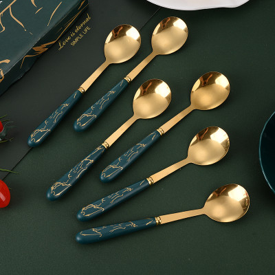 Hộp 5muỗng vân đá inox sang trọng , muỗng ăn decor , thiết kế tinh tế , kiểu dáng Tây Âu phù hợp dùng trong mọi hoàn cảnh trang trí bàn ăn rất đẹp và sang