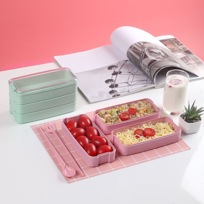 Hộp Đựng Cơm Văn Phòng, Cặp Lồng Cơm Lúa Mạch 3 Tầng Tặng Kèm Thìa Lúa Mạch - Hàng Loại 1 - Chính Hãng MINIIN