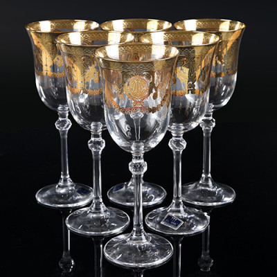 Set 6 ly rượu pha lê mạ vàng 24k nhập khẩu ITALY  Brigitta Veneziano Gold GA Italy CRISTAL  6612