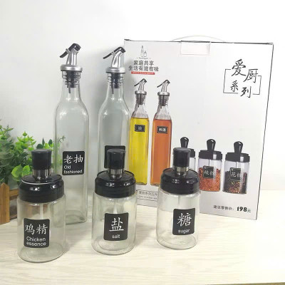 Bộ 5 Hũ Đựng Gia Vị Thủy Tinh Thông Minh (3 Hũ Gia Vị + 3 Chai Cao Nước) - HÀNG CHÍNH HÃNG MINIIN