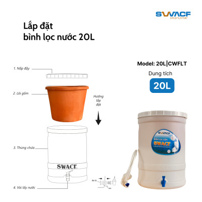 Bình lọc nước uống trực tiếp SWACF 20L | CWFLT, lõi lọc 10L, tốc độ lọc 2 - 4 lít/giờ, giữ khoáng thiết yếu - Công nghệ Mỹ