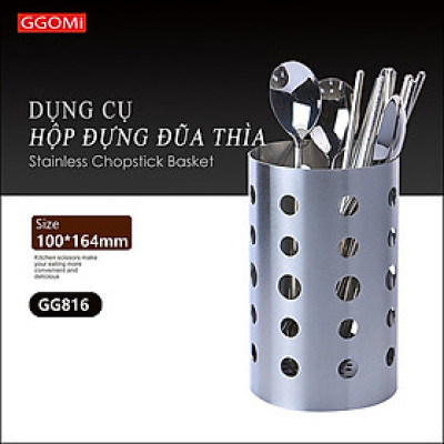 [HÀNG CHÍNH HÃNG] Ống cắm đũa thìa bằng inox 304, thép không gỉ, lỗ thoáng khí và thoát nước GGOMi Hàn Quốc GG816