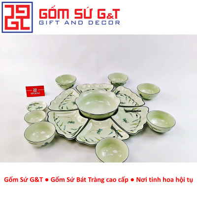 Bộ đồ ăn mặt trời vẽ trúc chuồn Gốm Sứ G&T