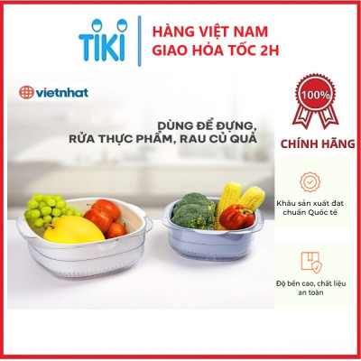 Bộ thau rổ vuông trong HOKORI nhựa VIỆT NHẬT cao cấp - Rửa rau củ quả, trộn thực phẩm - Hàng chính hãng