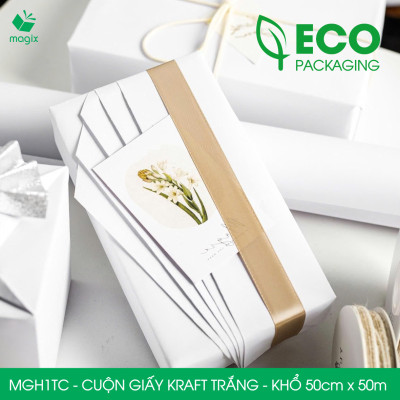 MGH1TC - 50cm x 50m - Cuộn giấy Kraft Trắng gói hàng, giấy gói quà, giấy lót | Magix Packaging