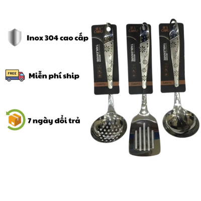  BỘ DỤNG CỤ NHÀ BẾP INOX 4 MÓN – MUỖNG CANH, MUÔI THỦNG, XẺNG XÀO, XẺNG THỦNG – CÓ MÓC TREO TIỆN DỤNG - HÀNG CHÍNH HÃNG MINIIN