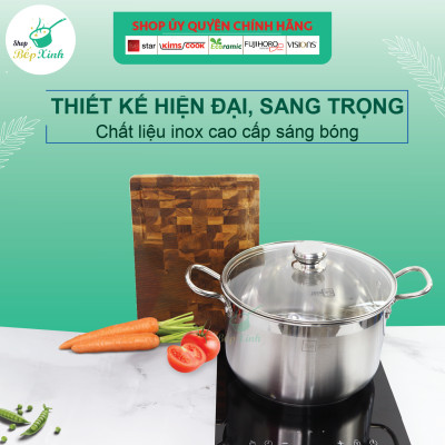 Nồi Luộc Gà Inox 430 Bếp Từ 3 Đáy Fivestar Nắp Kính (30 cm)