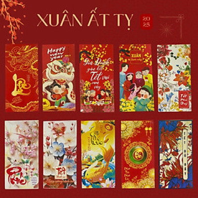 Set 10 Bao Lì Xì Tết 2024 Giáp Thìn Túi Đựng Tiền Mừng Tuổi 12 Con Giáp Xuân Mú Lân Áo Dài Truyền Thống Legaxi