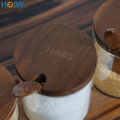 Combo 3 hủ gia vị thủy tinh kèm khay muỗng Hobby Home Decor HGV3D