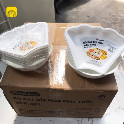 Bộ Bát Đĩa Hoa Mặt Trời Bé 6811 Việt Nhật Nhựa PP Màu Trắng Dùng Để Bày Đồ Cúng