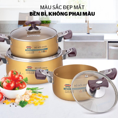 Bộ 3 Nồi Anod Sunhouse SH6634N - Hàng Chính Hãng