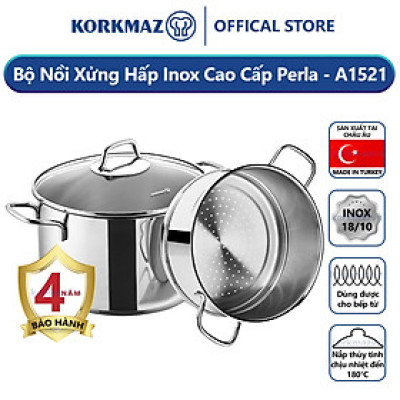 Bộ nồi xửng hấp inox 18/10 Korkmaz Perla 20cm