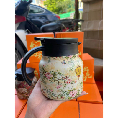 Bình trà giữ nhiệt hoa văn nghệ thuật pha trà,cà phê, chất liệu inox