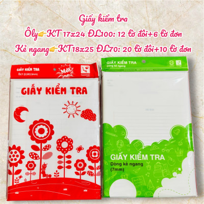 Giấy kiểm tra 4 Ô Ly dành cho học sinh Tiểu Học (Cấp 1)