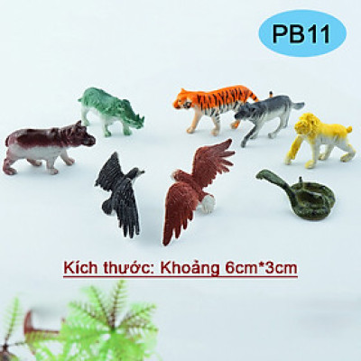 Bộ Mô Hình Nhựa Đồ Chơi 8 con Hổ Rắn Đại Bàng Tê Giác Chó Sói Khỉ Hà Mã PB11