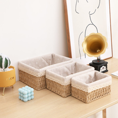 Giỏ Đựng Đồ, Rổ Cói Thương Hiệu ANKAN, Đựng Mỹ Phẩm, Đựng Đồ Ăn Vặt Để Bàn, Decor Chụp Ảnh Sản Phẩm Lót Vải Vintage, Phong cách Hàn Quốc, Đặt Ở Bàn, Kệ, Phòng Ngủ