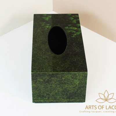 Hộp Đựng Khăn Giấy Xanh Đậm Hoạ Tiết Tre