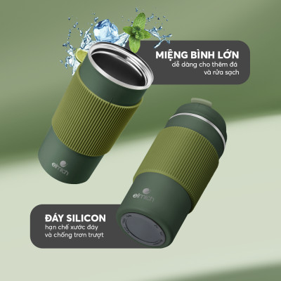 Ly giữ nhiệt inox 304 Elmich EL8345 480ml, Hàng chính hãng, lớp silicone chống trượt - JoyMall