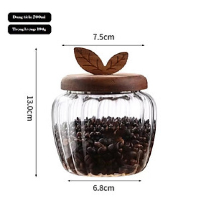 Hủ thủy tinh nắp gỗ dáng trái táo đựng trà, cà phê, các hạt và thực phẩm khô