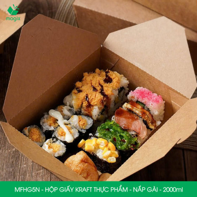 MFHG5N - 2000ml - 50 hộp giấy kraft đựng thực phẩm, hộp giấy nắp gài đựng thức ăn mang đi