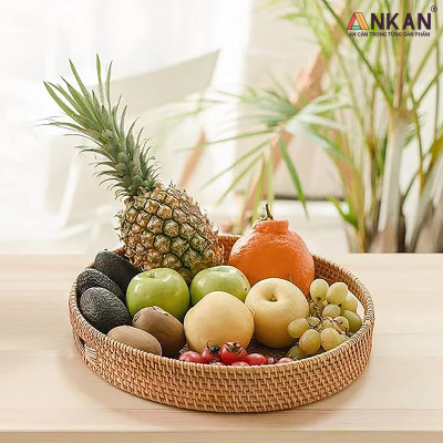 Khay Mây Tròn Đựng Trái Cây, Đồ Ăn, Decor Nhà Bếp – Khay Mây Tre Đan Thủ Công Cao Cấp ANKAN