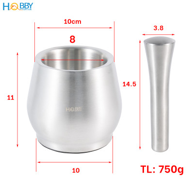 Chày cối inox 304 không rỉ có đế giảm ồn và nắp Hobby home decor CI1