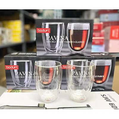 Bộ 2 cốc thủy tinh Bodum Pavina Double Wall Thermo-Glasses 350ml 2 lớp chịu nhiệt Hàng chinh hãng