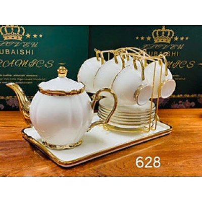 Bộ ấm chén sứ khay đựng kèm đĩa núm vàng ngẫu nhiên-AVN32