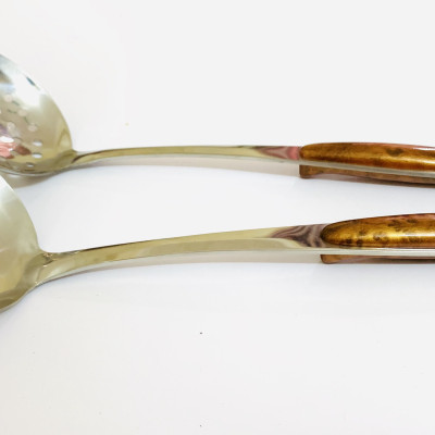 Bộ muôi canh, muôi thủng inox cán ốp cỡ to 9x35cm