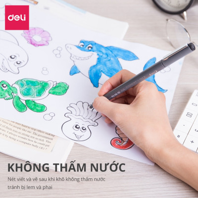 Bộ 6 cây Bút đi nét - Bút vẽ kỹ thuật mực đe - vẽ caligraphy phác thảo mực đen kháng nước Deli S573