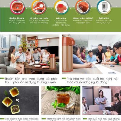 Phích đựng nước cao cấp Rạng Đông dạng nút ấn 2 lít RD-2045 ST2.E- Hàng chính hãng