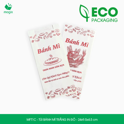 MFT1C - 24x9.5x4.5 cm - 100 Túi giấy bánh mì trắng có in