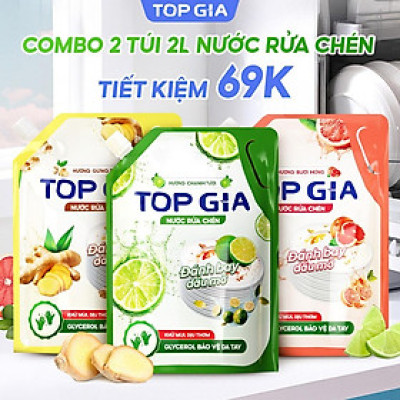 nước rửa chén TOPGIA thiên nhiên,túi 2L an toàn và hiệu quả cho cả gia đình.