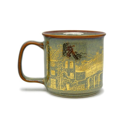 Cốc cà phê Đại Hội An  Đông Gia-màu men hỏa biến tự nhiên vàng xanh mạ vàng.