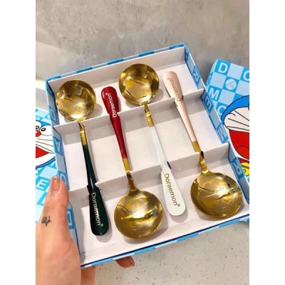 Set 4 Thìa Muỗng Doraemon Inox 304 mạ vàng Cho Bé