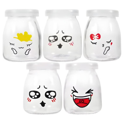 Set 12 hũ sữa chua thủy tinh 200ml in hình thú - Giao ngẫu nhiên