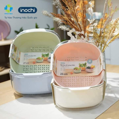 Bộ Thau Rỗ Vuông YOKO 23-27cm Sản Xuất Theo Tiêu Chuẩn Nhật Bản Công nghệ ion Ag+ giúp kháng khuẩn khử mùi - Chính hãng INOCHI ( Tặng kèm khăn lau PaKaSa)