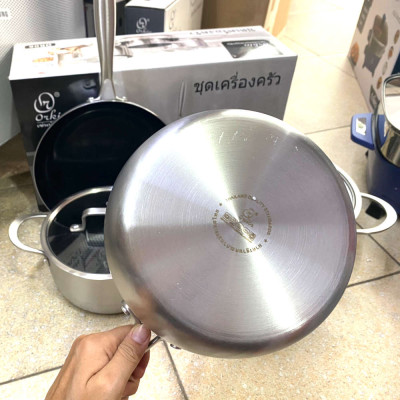 Bộ nồi chảo Inox 304 chống dính Blackcube Orkin Thái Lan OR06 thân đúc đáy liền - Hàng chính hãng