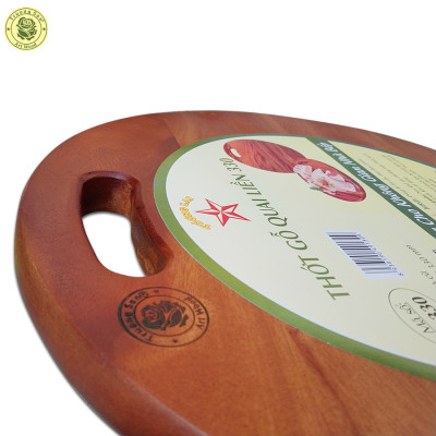 Thớt Gỗ Xà Cừ Quai Liền Đường Kính 33 cm - Đồ Gỗ Nhà Bếp Thương Hiệu Trường Sơn