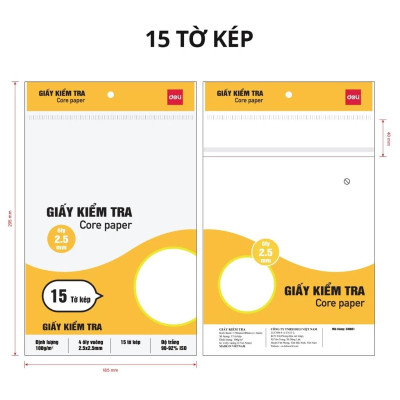 Giấy Kiểm Tra - 4 Ôly Vuông 2.5 mm - 170 x 240 mm - 100gsm - Deli CN601 (15 Tờ Kép)
