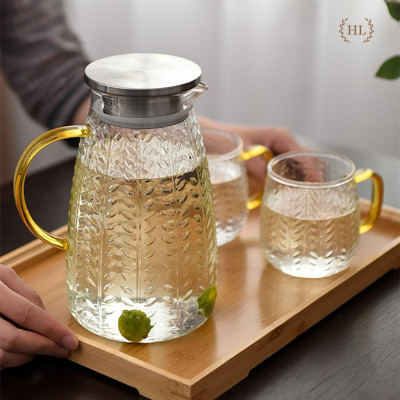 Bộ bình cốc vân lá liễu dập nổi | BỘ BÌNH CỐC THỦY TINH CHỊU NHIỆT BOROSILICATE SIÊU BỀN SIÊU NHẸ CAO CẤP KHÔNG Ố MÀU