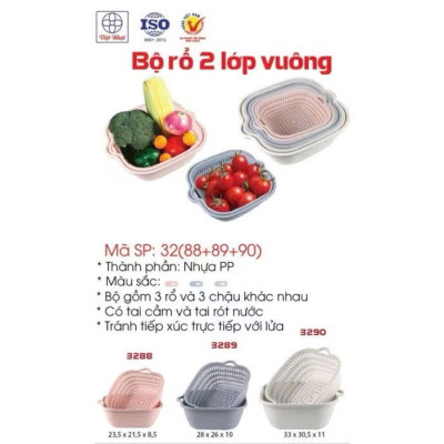 Set 6 Rổ Chậu Vuông Nhựa An Toàn - Tiện Dụng Cho Nhà Bếp Và Gia Đình - HÀNG CHÍNH HÃNG MINIIN