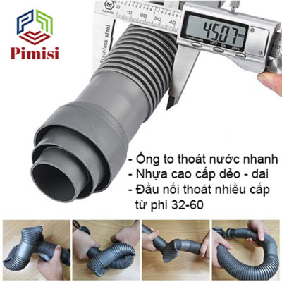 Xi Phông Chậu Rửa Chén Bát 2 Hốc Phi 110 Pimisi Cao Cấp Đầu Bầu Inox 304 - Dùng Để Xả Thải Nước Chậu Rửa Bát Đôi Dập Đúc Loại Ống Thải Nước To Bằng Nhựa Chun Uốn, Bầu Chống Mùi Hôi Và Giảm Dầu Mỡ Xuống Ống Dẫn - Có Đầu Thoát Tràn | Hàng Chính Hãng