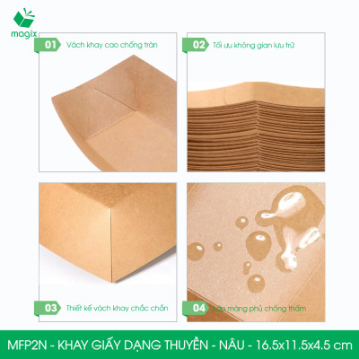 MFP2N - 16.5x11.5x4.5 cm - 100 khay giấy dáng thuyền đựng thức ăn, khay giấy đựng món tráng miệng